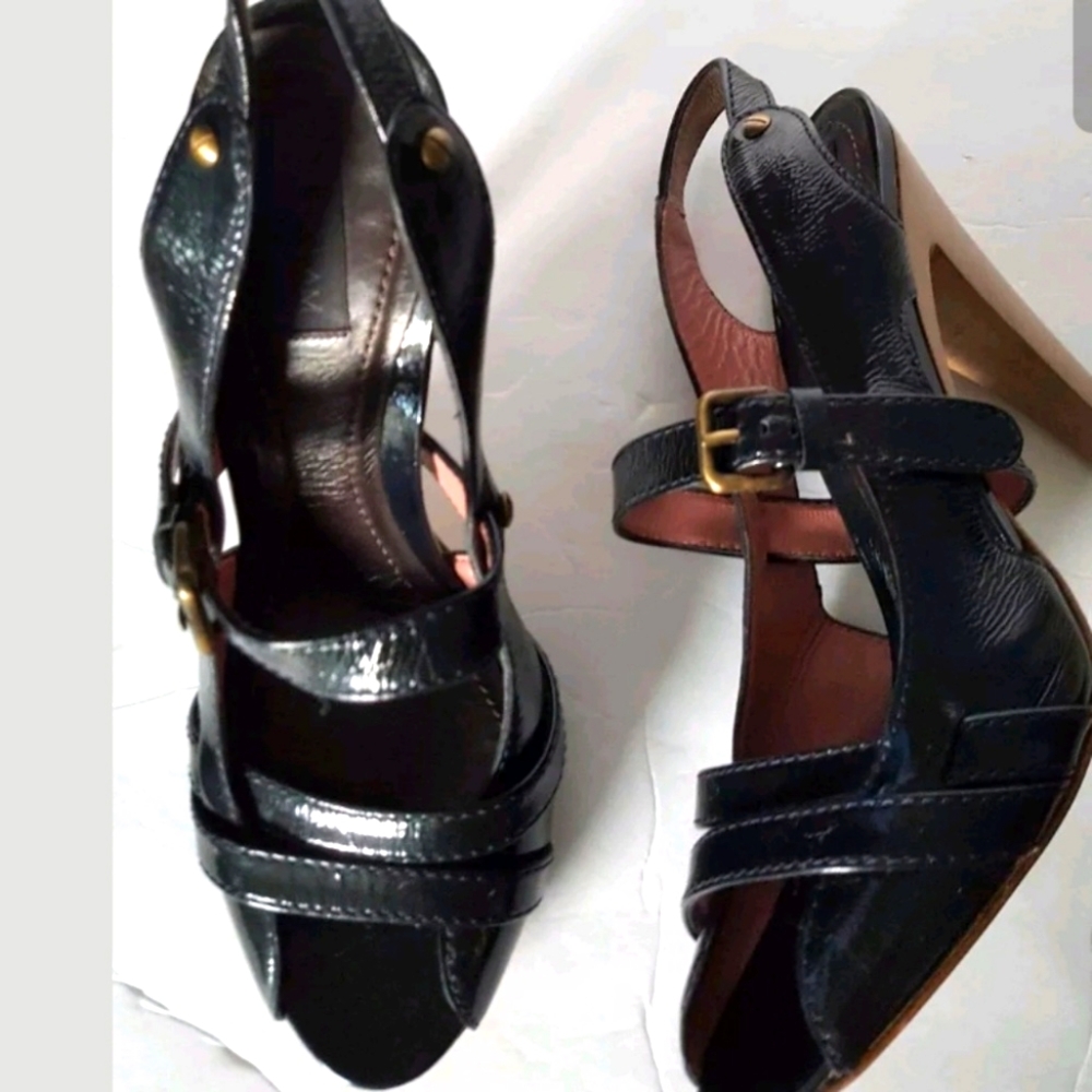 Derek Lam Pump Navy Blue Patent Leather Strappy Open Toe Size 40/US 9
